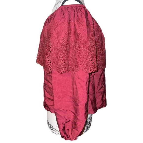 Honey Belle - Red Lace Trim - Cropped Off the Shoulder Top - NWT - Size Small - Picture 4 of 11